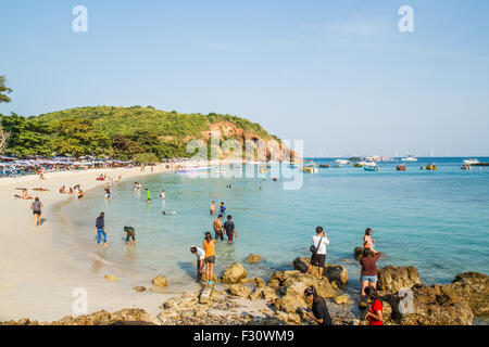 tourists playing at Beach in Ko Lan ( Larn Island )   Pattaya, Thailand Stock Photo