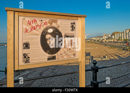 Amy Johnson Queen of the Air Memorial Board Herne Bay Seafront Kent Stock Photo