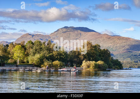 Ben Lomond and Loch Lomond at Luss, Loch Lomond and the Trossachs National Park, Stirling, Scotland, UK. Stock Photo