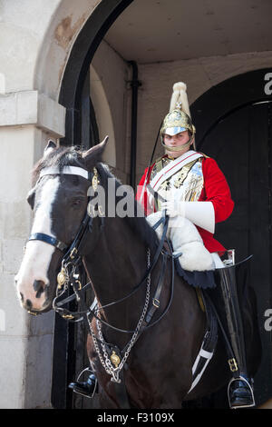 Mounted Soldier of the Horse Guards on duty at Whitehall, London England, UK Stock Photo