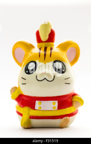 Japanese plastic Anime Hamtaro hamster cartoon character, Sandy, from the Ham-Ham gang. Anime figure against white background. Stock Photo