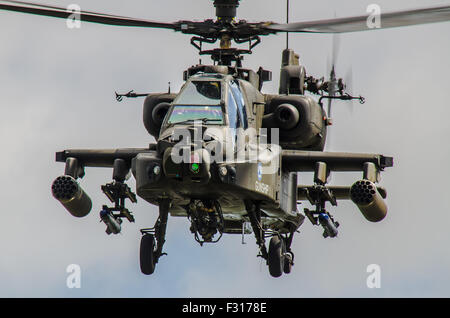 Westland WAH-64 Longbow Apache is a four-blade, twin-turboshaft attack helicopter used by the British Army. Evil looking Tank killer Stock Photo