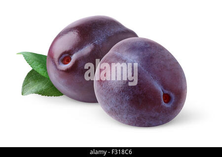 Two plums isolated on white Stock Photo