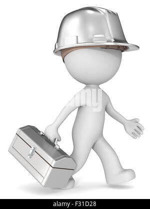 Dude 3D character the builder with steel toolbox and hardhat. Retro Theme. Stock Photo