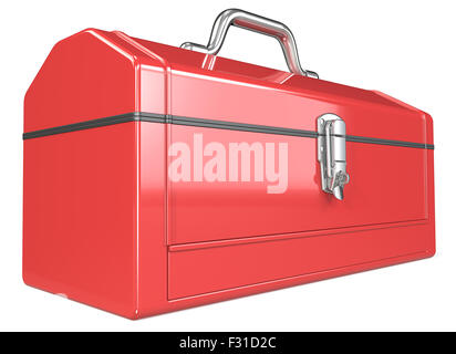 Classic red metal Toolbox. Perspective view. White background. Stock Photo