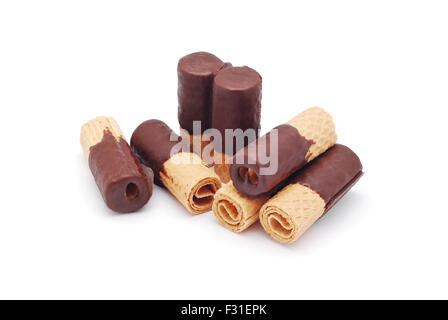 chocolate rolls on white background Stock Photo