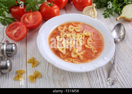 Tomato soup with fresh tomatoes Stock Photo