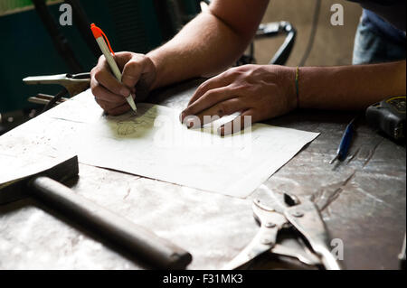 Metalworker working on a project Stock Photo