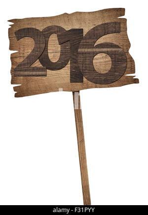 New twenty sixteen year  number written on wooden sign Stock Photo