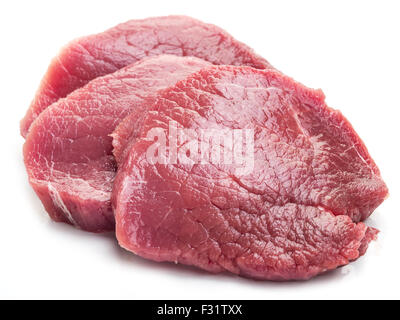 Raw beef steaks on a white background. Stock Photo