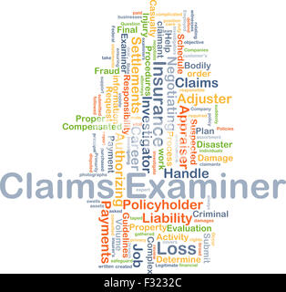 Background concept wordcloud illustration of claims examiner Stock Photo