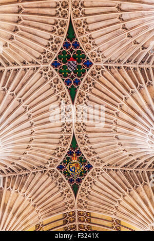 Detail ofthe fan vaulting ceiling in Bath Abbey. Stock Photo