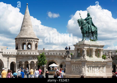 Statue of Saint Stephen, Fisherman's Bastion, castle Hill, Budapest, Hungary Stock Photo