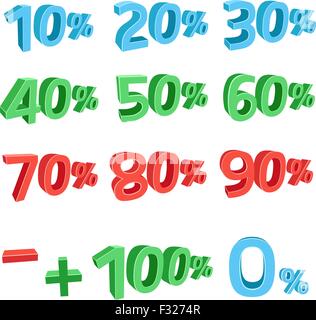 The blue, green, red 3D discount sums isolated on the white background Stock Vector