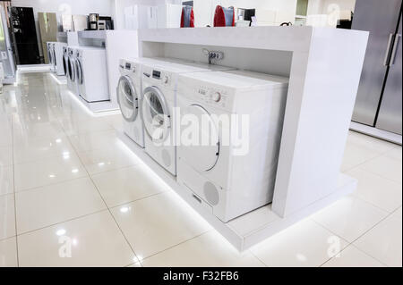 washing machines in appliance store Stock Photo