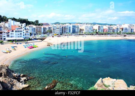 Beach of the seaside town Blanes, part of the Costa Brava destination in Catalonia, Spain. Stock Photo