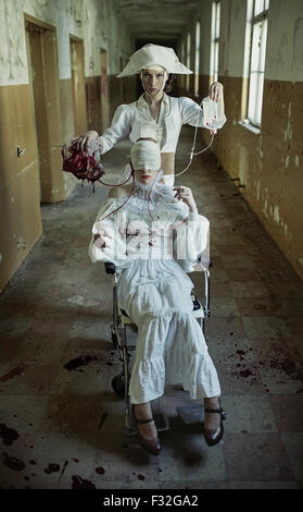 Creepy photo of the abandoned, haunted hospital Stock Photo