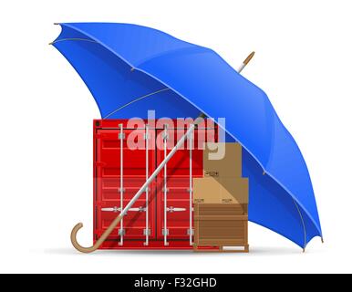 concept of protected and insured cargo umbrella vector illustration isolated on white background Stock Vector