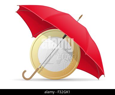 concept of protected and insured euro coins umbrella vector illustration isolated on white background Stock Vector