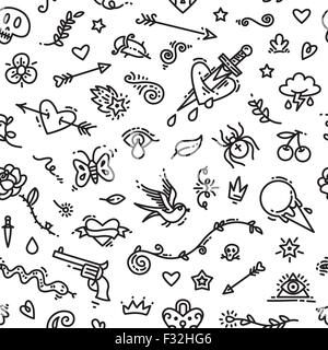 Old School Tattoo Seamless Pattern Stock Vector