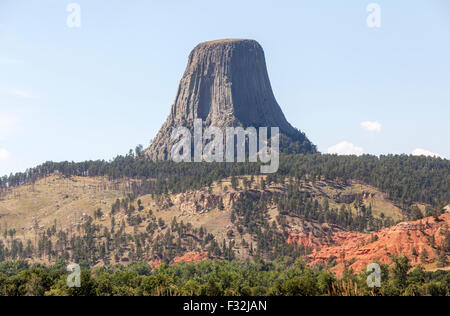 A view of Devils Tower National Monument, Wyoming. Stock Photo