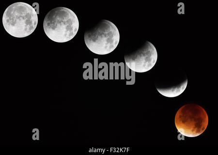 Evolution to the total eclipse of September 2015. Stock Photo