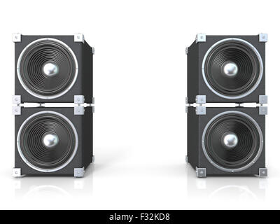 Two pairs of sound speakers. 3D render illustration isolated on white background. Stock Photo