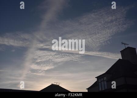 Manchester, UK. 28th September, 2015. UK Weather: Interesting cloudscape over Didsbury, south Manchester. UK Weather  Manchester, UK Credit:  John Fryer/Alamy Live News Stock Photo