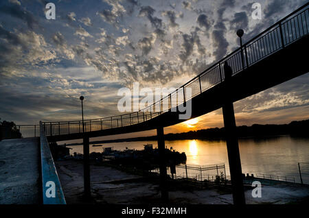 Beautiful sky at sunset in Ruse, Danube river Stock Photo