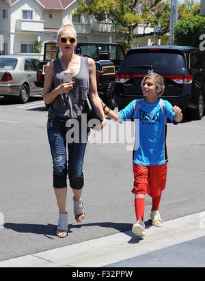 Gwen Stefani shops at Whole Foods with her kids in Burbank  Featuring: Gwen Stefani, Kingston Rossdale Where: Burbank, California, United States When: 28 Jul 2015 Stock Photo