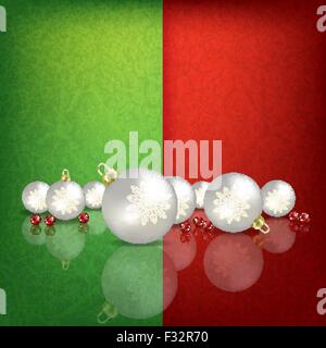 Celebration greeting with white Christmas decorations on green red background Stock Vector