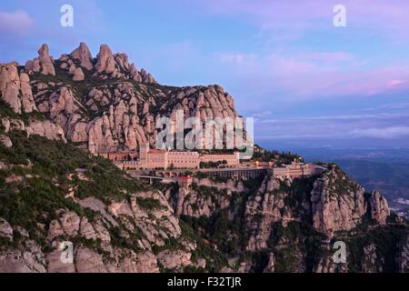 A colour image taken in dawn of the view from Saint Michaels viewpoint at the Montserrat monastery Stock Photo