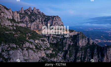 A colour image taken in dawn of the view from Saint Michaels viewpoint at the Montserrat monastery Stock Photo