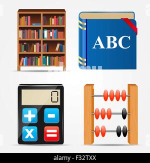 Bookcase, Notepad, Calculator, Abacus Icon Vector Illustration Stock Vector