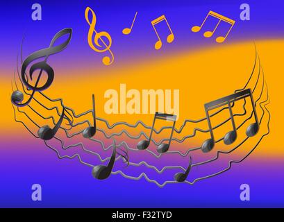 Musical notes on vibrating staff and colorfull background vector. Eps10 file. Stock Vector