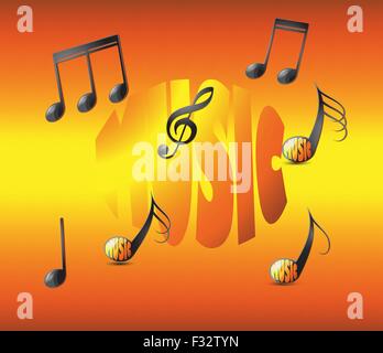 Musical notes on vivid sunny background vector. Stock Vector