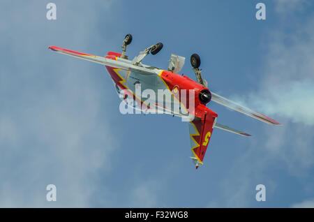 Patrulla Águila (Spanish for 'Eagle Patrol') is the aerobatic demonstration team of the Spanish Air Force. Casa C-101 Aviojet jet trainer Stock Photo