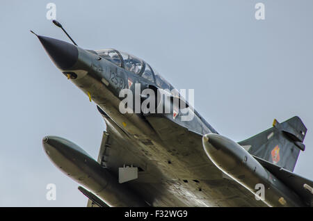 French Air Force Ramex Delta display team fly a pair of Mirage 2000N jet nuclear capable fighter plane bombers. Close up of single jet Stock Photo