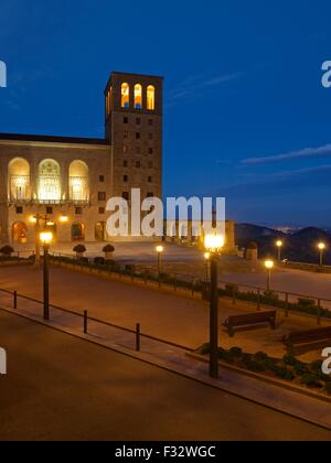 A colour image taken of the montserrat monastery lit up at dusk Stock Photo