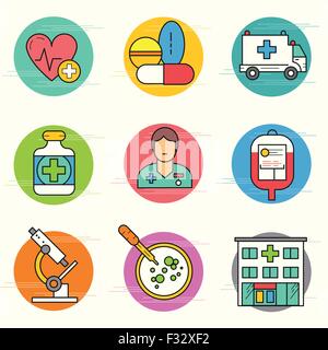 Medical and Research Icon Set. A collection of medical icons including, equipment, people and medical tools. Stock Vector
