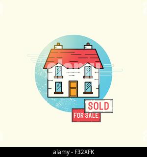 Moving Home Icon Vector. A detached house with for sale and sold sign posts. vector illustration Stock Vector