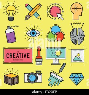 Creative Vector Icon Set. A collection of design themed line icons including art tools, digital design and creative production. Stock Vector
