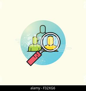 Headhunting Business Vector. A magnifying glass highlighting a team member. Vector illustration Stock Vector