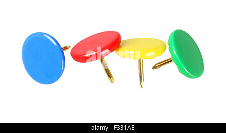 Colourful Thumb Tacks on White Background Stock Photo