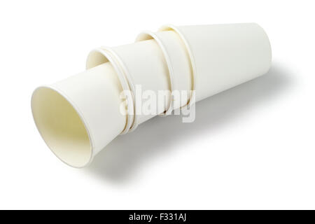 Empty Paper Cups Lying on White Background Stock Photo