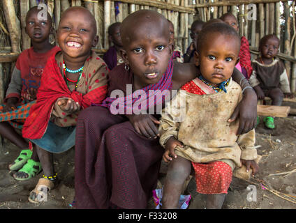 Tanzania, Arusha region, Ngorongoro Conservation Area, maasai children inside a school Stock Photo