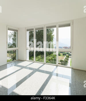 Architecture, interior of a modern house, wide room with windows Stock Photo