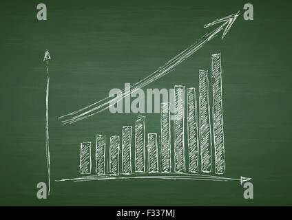 Growing graph hand drawing with arrow on green chalkboard. Vector design Stock Vector