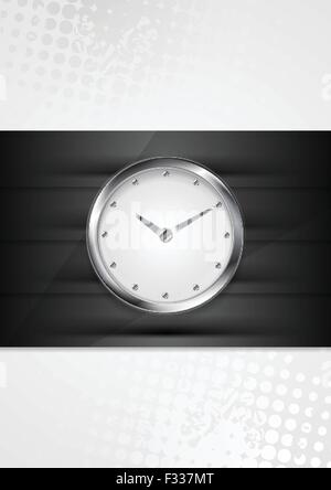 Silver wall clock on black stripes. Vector abstract background Stock Vector