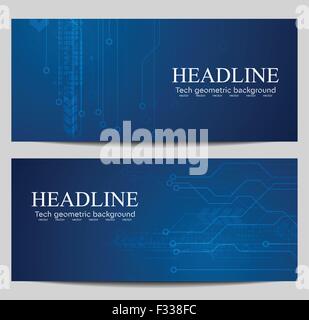 Blue tech banners with circuit board design. Vector background Stock Vector